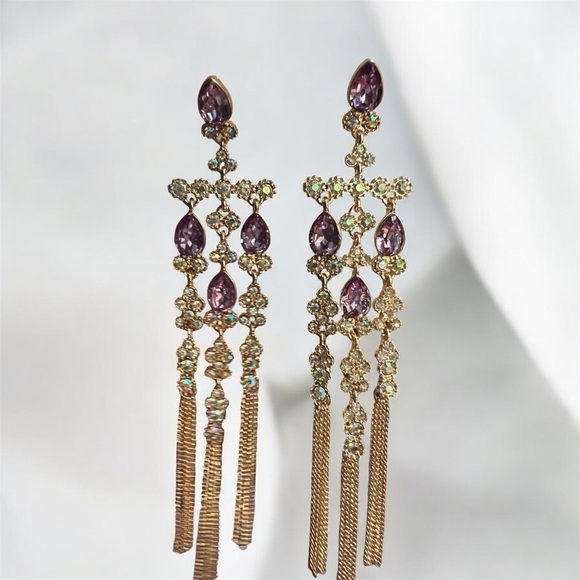 Forever 21 Jewelry - Vintage Chandelier Shoulder Earrings – Gold Tone with Purple Glass Crystal Beads